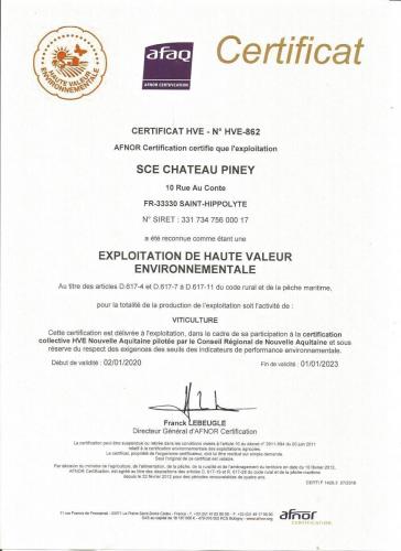 Certificat HVE Piney 2020